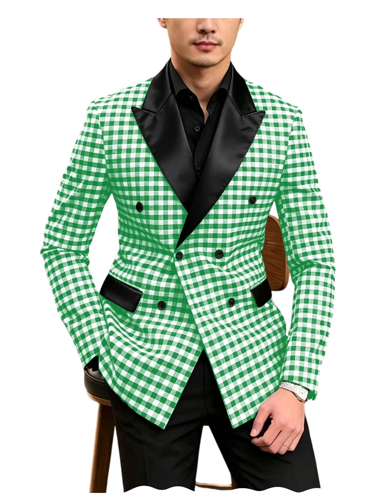 Men's Checkered Double Breasted Blazer Tailored Slim Fit Formal Jacket For Wedding Groom Cocktail Event Prom Dinner Party Coat