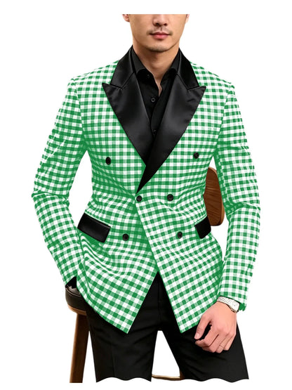 Men's Checkered Double Breasted Blazer Tailored Slim Fit Formal Jacket For Wedding Groom Cocktail Event Prom Dinner Party Coat
