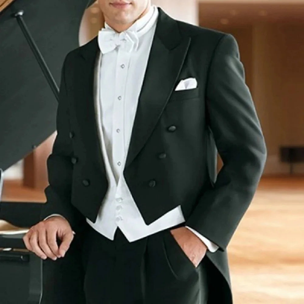Black Wedding suits for Groom Dinner Party Tuxedo 3 Piece Formal Men Suits with White Vest Pants Male Fashion Prom
