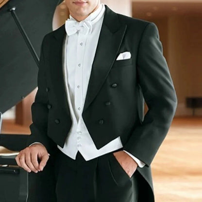 Black Wedding suits for Groom Dinner Party Tuxedo 3 Piece Formal Men Suits with White Vest Pants Male Fashion Prom