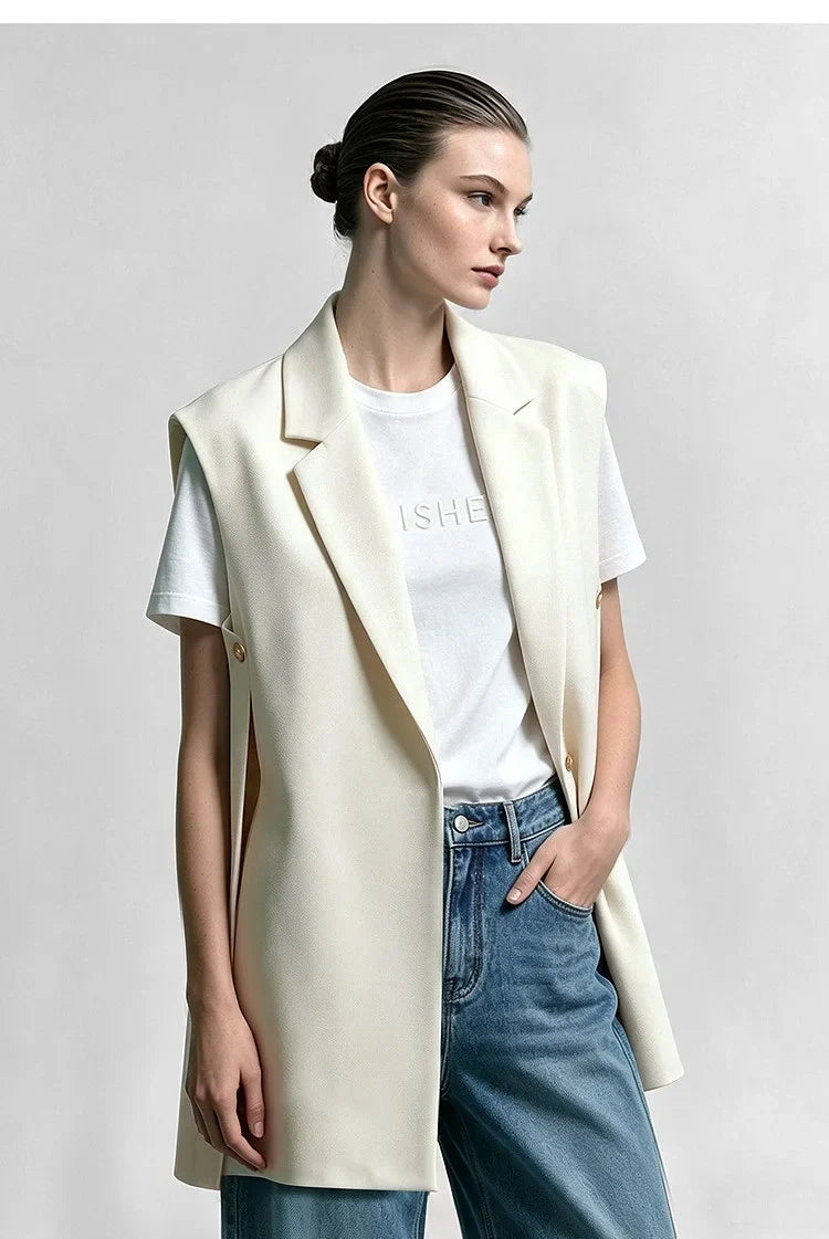 Women Lapel Collar Vest Jacket Loose Long Draped Construction Minimalist Commuter Coats Woman Autumn Outfit 2026 12623085