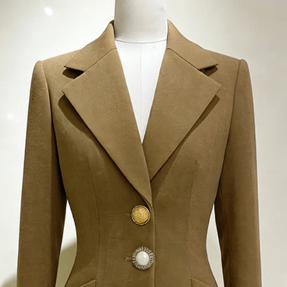 Women Blazer Notched Collar Single Breasted Elegant Fashion Waist Cinching Slim Fit High-End Jacket New Spring 2026 HK19392