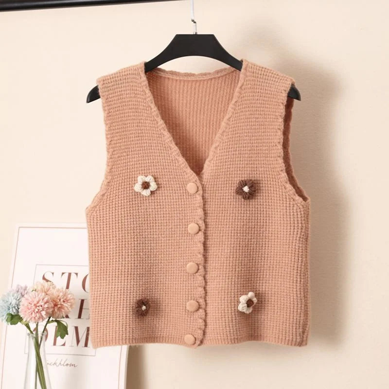 Women Knitted Tank Top Autumn New Sweet And Fresh Short Loose Sleeveless Sweater Cardigan Women's Knitted Vest