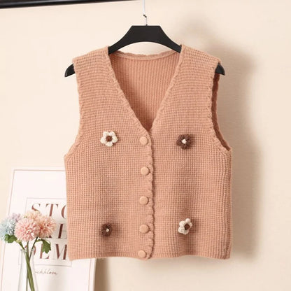 Women Knitted Tank Top Autumn New Sweet And Fresh Short Loose Sleeveless Sweater Cardigan Women's Knitted Vest