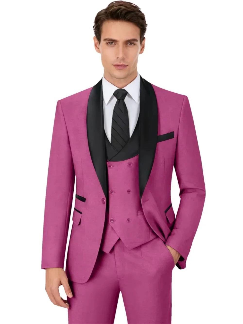 Multi-colors Men's Handsome Suits 3 Pieces Banquet Party Wear Classic Shawl Lapel Suit Set Wedding Groom Sets Plus Size Tuxedo