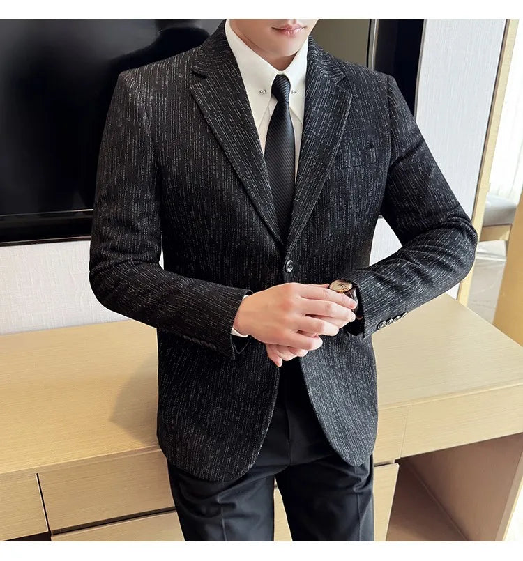New Fashion Meteor Striped Suit Jacket High Quality Men's Slim Fit Business Formal Social Prom Party Casual Tuxedos 5XL-M