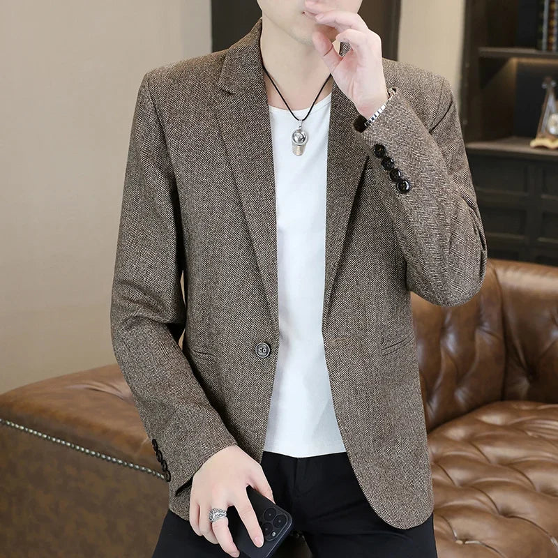 Blazer Men's Fashion Business Gentleman Groom Professional Gentleman Form-fitting Versatile Casual Formal Wear High-end Blazer
