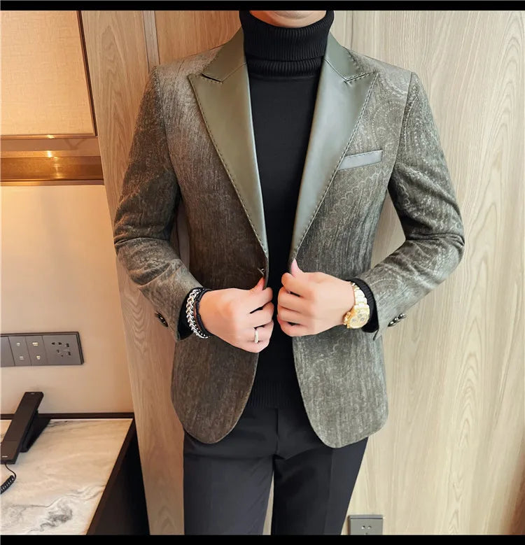 High-quality men's fashionable suit jackets, autumn and winter casual patchwork suits, new high-end patchwork suits