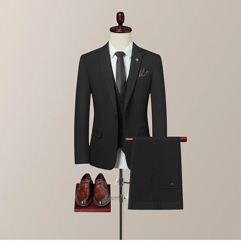 High-Quality Groom's Three-Piece Set Wedding Dress - Slim Fit British Style Business Casual Suit Vest Trousers for Men