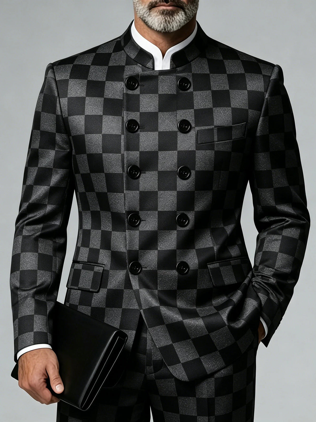 Men's Business Blazer Luxury Classic Party Banquet Wedding Mandarin Collar Double Breasted Slim Fit Jacket Plus Size Outerwear