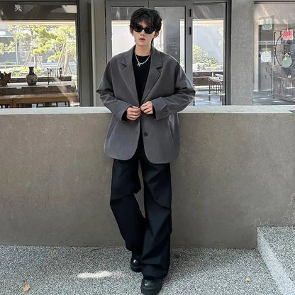 Men's Handsome Loose Casual Blazer Jacket Fashion Elegant 2026 New High Quality Stylish Social Solid Color Clothes JY7595
