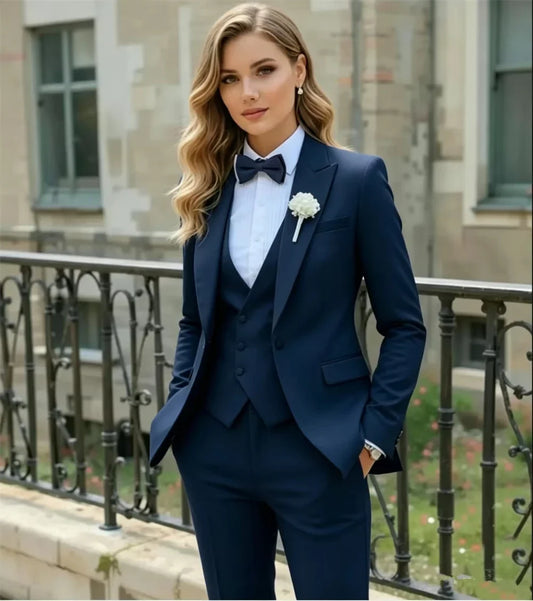 Dark blue Women's 3-Piece Suit Modern Wedding Tuxedo Prom Event Wear Formal Outfit (Jacket+Vest+Pant)