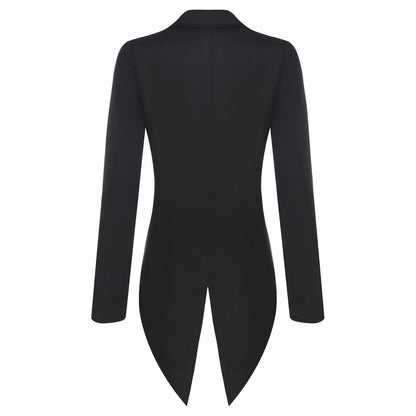 Womens Tailcoat Blazer Vintage Swallowtail Jacket Lapel Tuxedo Coat Outerwear for Nightclub Cocktails Waitress Cosplay Costume