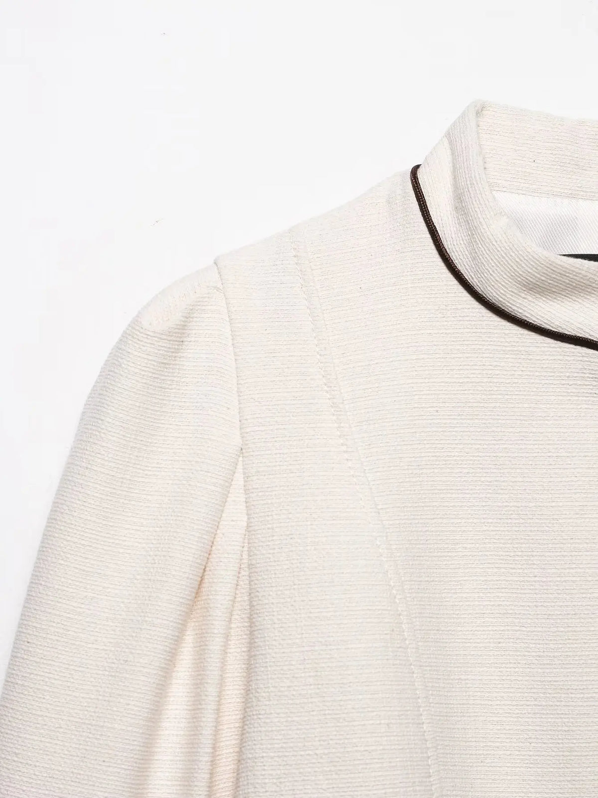 2026 Women Spring Elegant Single Breasted Stand Collar Long Sleeves Short Coat Woman Fashion Casual Beige Tweed Blazer Jacket