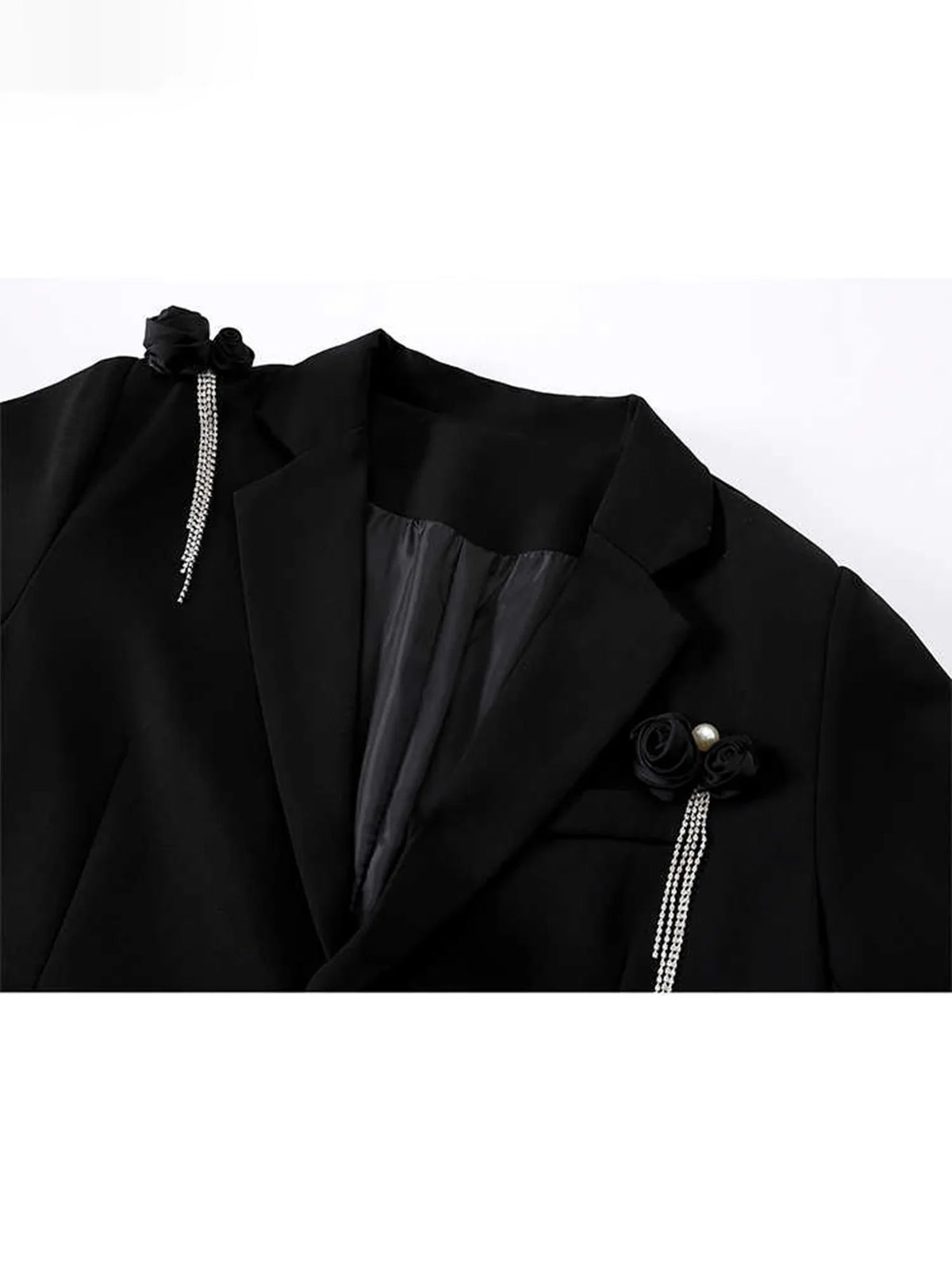 Women Black Gothic 3D Floral Blazer Coat Vintage Streetwear Harajuku Emo 2000s Long Sleeve Suit Jacket Outerwear Clothes Autumn