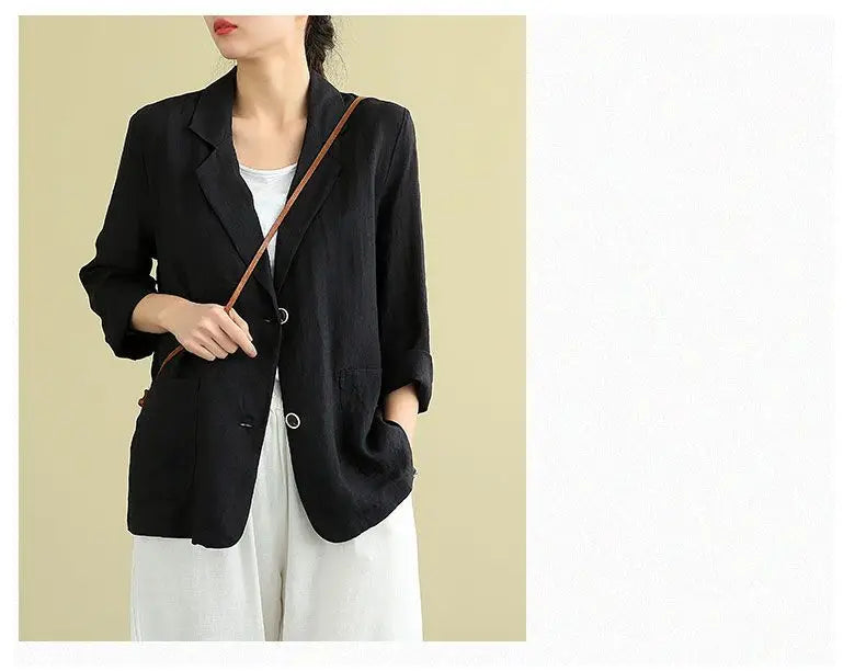 Casual Cotton and Linen Suit Jacket Women 2025 Spring and Summer New Loose solid Long-sleeved Blazer Woman Sunscreen Clothing