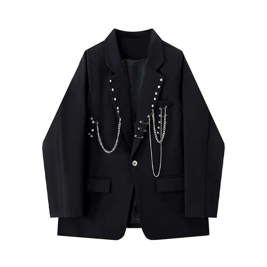 Women Black Gothic Blazer Jacket Vintage Autumn Suit Coat Harajuku Oversize Long Sleeve Outerwear Y2k Emo 2000s Stylish Clothes