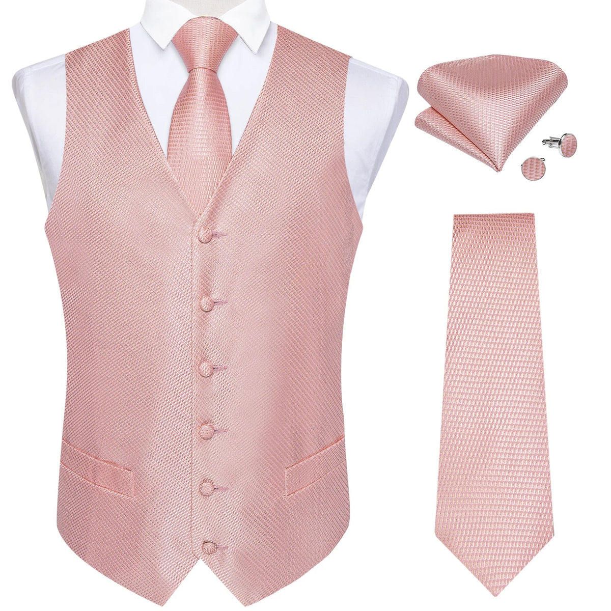 Men's Suit Vest and Tie Set – Single Breasted Waistcoat with Necktie and Pocket Square for Weddings and Business Events