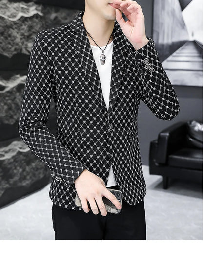 Korean Letter Print Men Blazers Brand 2024 Spring Casual Business Suit Jackets Slim Fit Street Wear Social Jacket Men Clothing