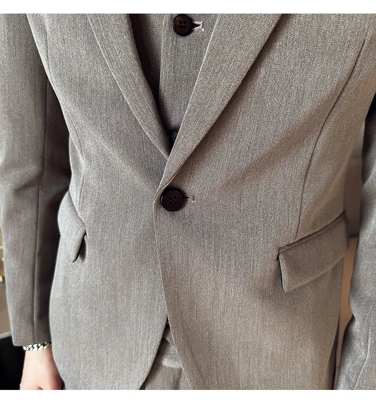 High-quality, fashionable, stylish and versatile British and Korean style slim-fit men's casual solid-color business suit three-