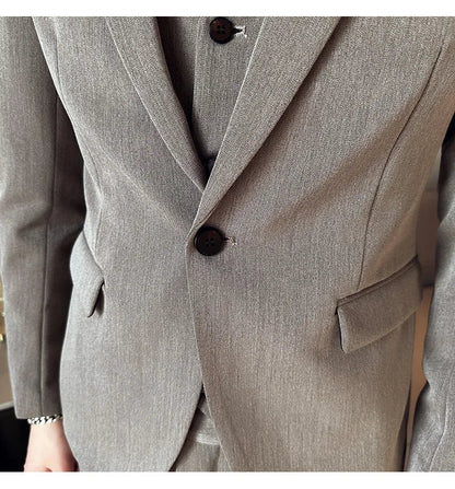 High-quality, fashionable, stylish and versatile British and Korean style slim-fit men's casual solid-color business suit three-