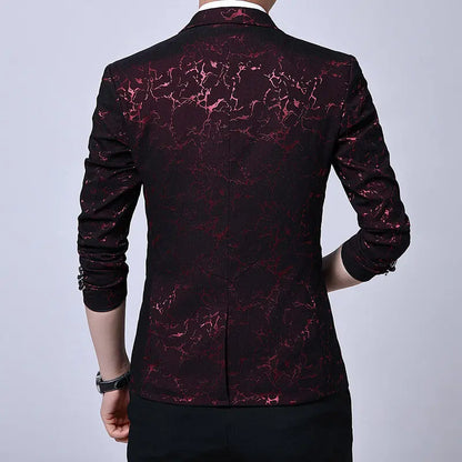 Men's Blazer Korean Style Dark Pattern Single Breasted Smart Casual Spring