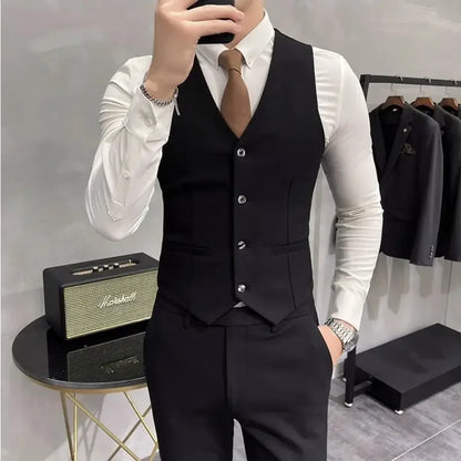 (Jacket +Vest+Pants) Plus Size 7XL-S Men Korean Slim Fit Groom Wedding Business Casual Tuxedo Mens Work Social Suit 3 Pieces