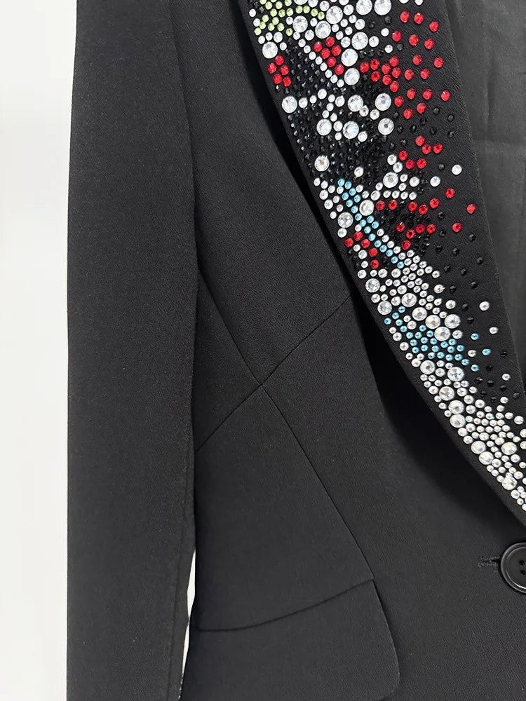 2026 Spring New Women Blazer Studded Colorful Diamonds Single Button Slim Fit Elegant Trend Office Lady Luxury Coat HK17503