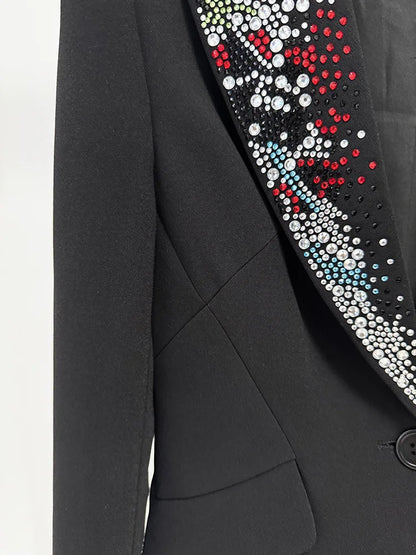 2026 Spring New Women Blazer Studded Colorful Diamonds Single Button Slim Fit Elegant Trend Office Lady Luxury Coat HK17503