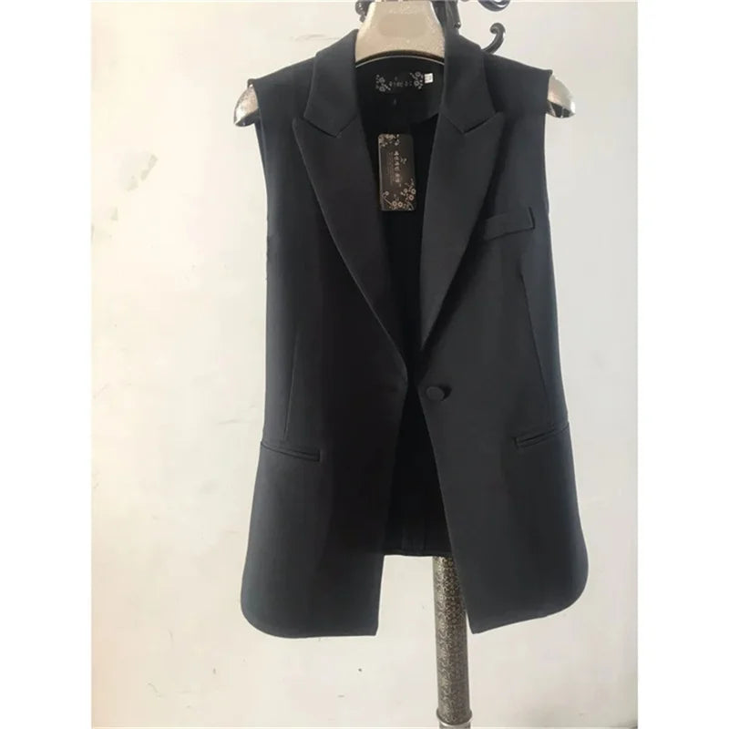 Women Fashion Solid Single Breasted Waistcoats Vest Sleeveless Jackets Female Chic Lady Tank Tops Casual Black White Top