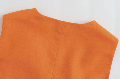 Women Fashion Front Button Linen Blend Waistcoat Vintage V Neck Sleeveless Female Outerwear Chic Vest Tops