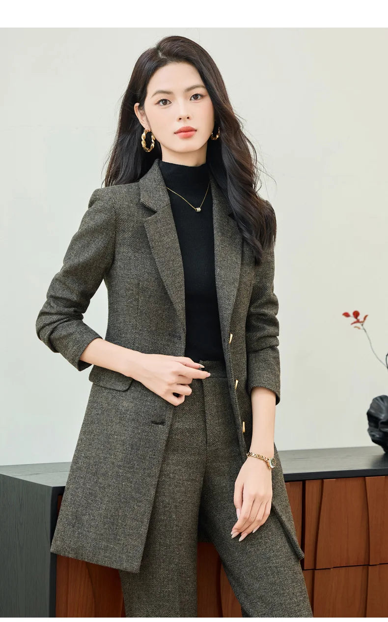 High End Windbreaker Coat Professional Suit Female Autumn Winter Formal Ladies Lengthen Business Suits Women Work Office Uniform