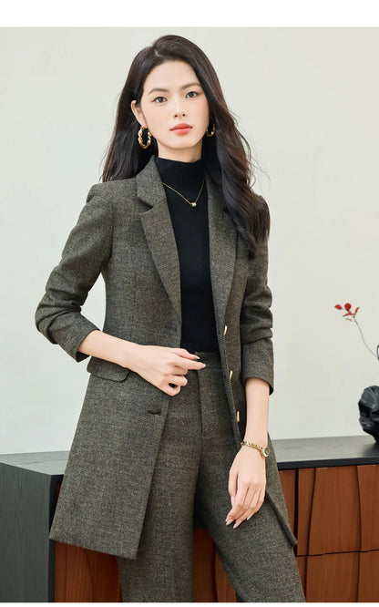 High End Windbreaker Coat Professional Suit Female Autumn Winter Formal Ladies Lengthen Business Suits Women Work Office Uniform