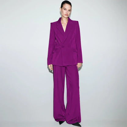 Luxury Navy Blue Velvet Women's Suit Two Piece(Jacket+Pants) Set Double-Breasted Notch Lapel Blazer Elegant Formal Evening Wear