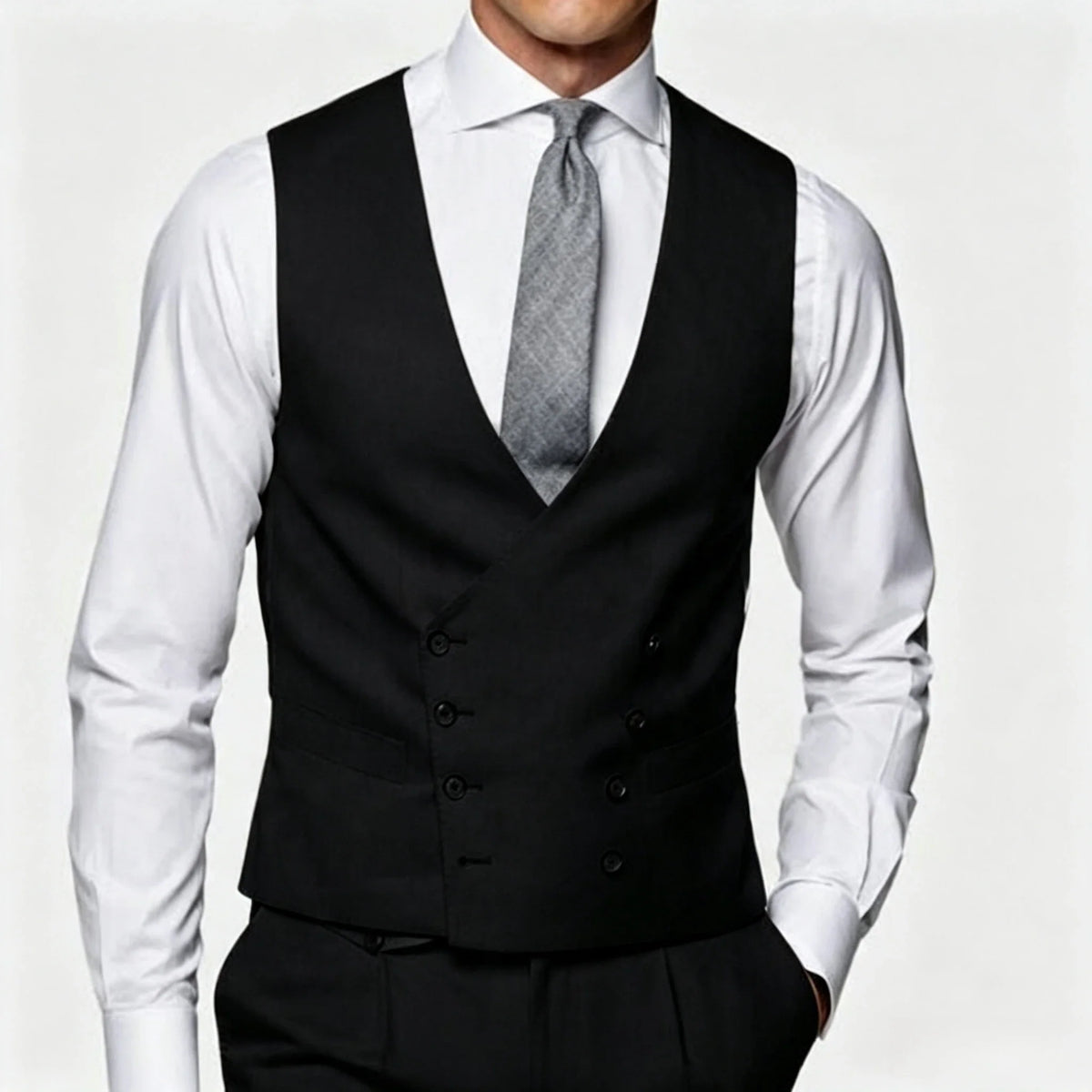 Men's Suit Vest Double Breasted Lapel Waistcoat for Wedding & Business