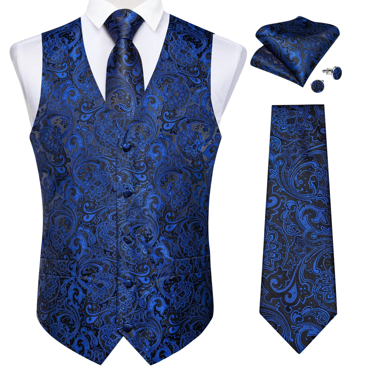 Men's Paisley Waistcoat Set – Single Breasted Formal Vest with Necktie and Pocket Square for Weddings and Business Events