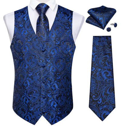 Men's Paisley Waistcoat Set – Single Breasted Formal Vest with Necktie and Pocket Square for Weddings and Business Events