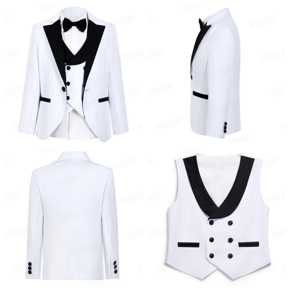 Boys Formal Suit Set | Blazer Vest Pants Bow Tie | Wedding & Party | Red, White, Royal Blue | Ages 3–14