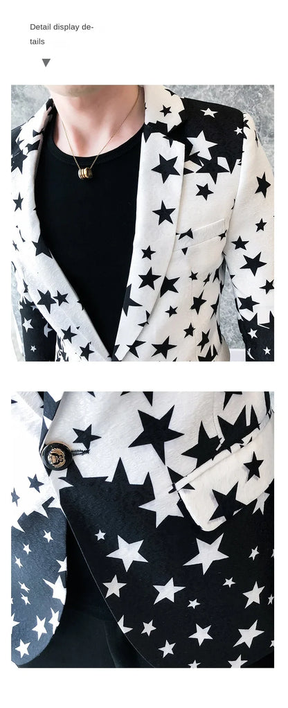 Star Print Slim Fit Blazers 2026 New Men's Club Dress Groom Tuxedo Men's Formal Wedding Prom Suit Jacket Brand Costume Homme