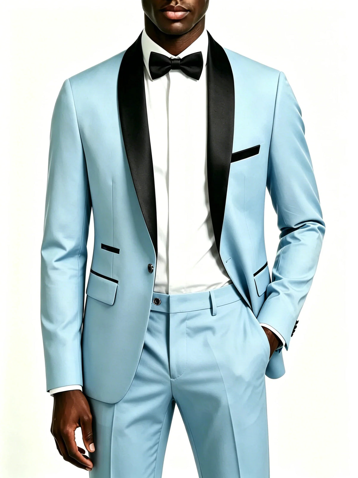 Men's 2-Piece Slim Fit Tuxedo Suit – Black Satin Shawl Lapel for Wedding, Prom & Formal Events