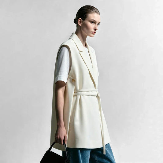Women Lapel Collar Vest Jacket Loose Long Draped Construction Minimalist Commuter Coats Woman Autumn Outfit 2026 12623085
