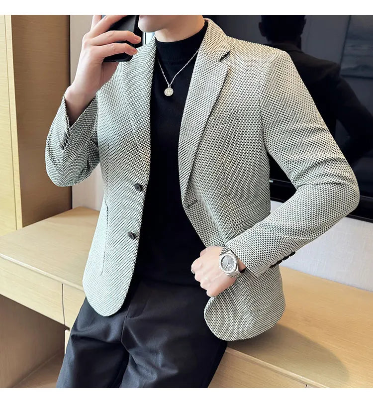 New Lmitation Linen Woven Slim Fit Suit Jacket Men Fashion Casual Business Blazers Wedding Social Party Dress Coats 4XL-M