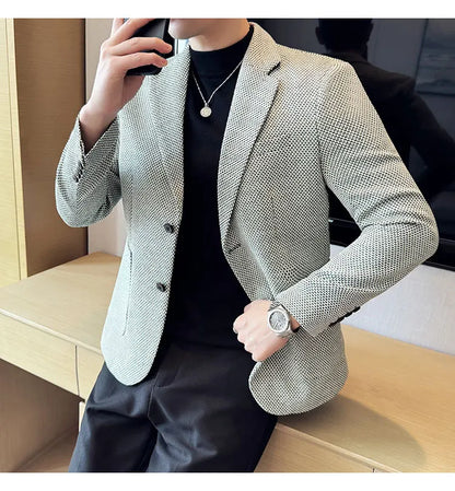New Lmitation Linen Woven Slim Fit Suit Jacket Men Fashion Casual Business Blazers Wedding Social Party Dress Coats 4XL-M