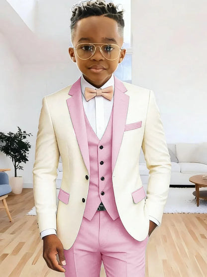 Multi-colors Boys Suits 3 Pieces Jacket Vest Pants Wedding Ring Bearer Outfit Handome Slim Fit Tuxedo For Birthday Party