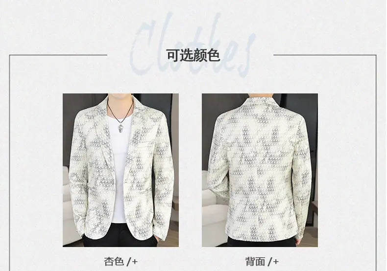 Blazer Autumn and Winter Men Fashion Outdoor Wedding Slimming Business Versatile Printed Casual Korean-style Formal Wear Blazer