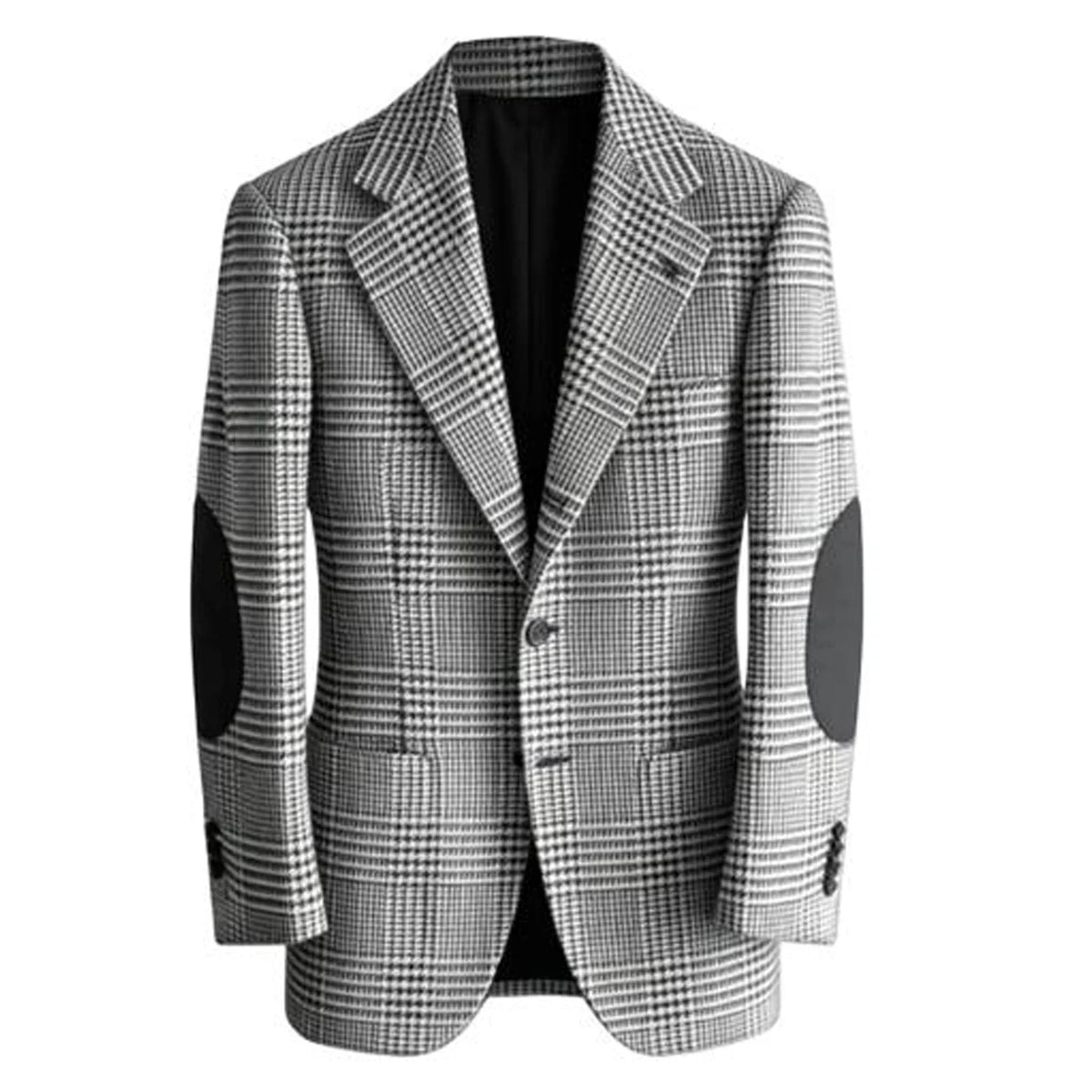 Retro British Plaid Men's Blazer with Elbow Patches Slim Fit Business Casual Tweed Suit Jacket for Office Daily Wear Sport Coats