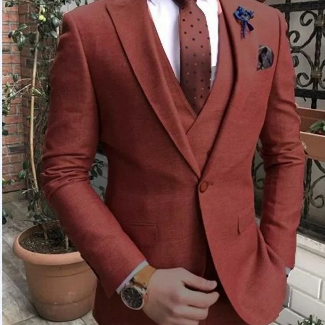 Burgundy Peaked Lapel Costume Homme Men Suits Wedding Tuxedos for Groom Slim Blazer Terno Masculino 3 Pieces Jacket Pant Vest