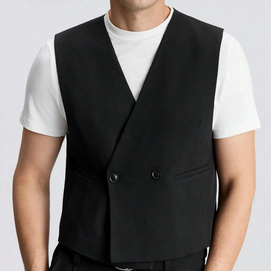 Men's Vest Double Breasted Waistcoat for Weddings Banquets and Formal Occasions in Black