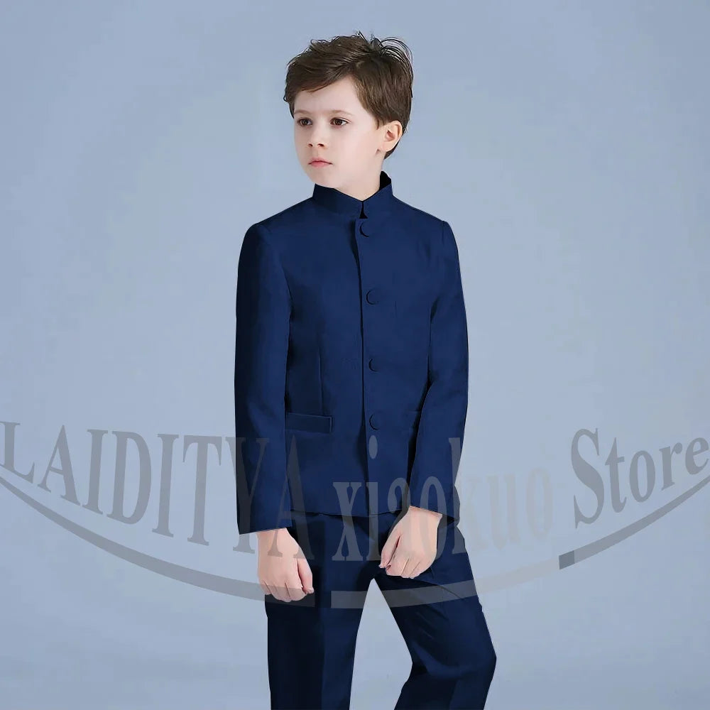 Boy Suits Fashion Stand Collar Single Breasted Outfits 2 Piece Formal Party Tuxedo Daily Casual Slim Children's Clothing