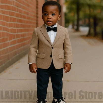 Boys Suit Set Herringbone Blazer With Solid Pants Kids Outfit For Wedding Birthday Party Photoshoot Ceremony Wear 2 Piece